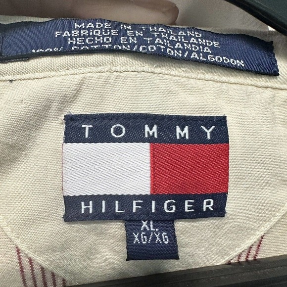 Vintage Tommy Hilfiger Shirt Adult XL Beige Red Button Up Vertical Stripes Mens - Picture 6 of 8